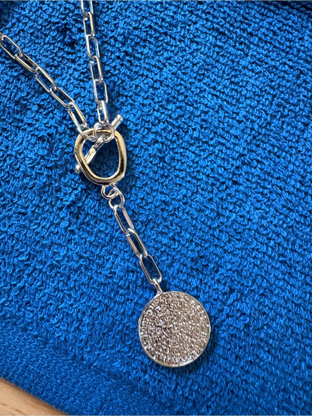 Silver-Tone Pave Disc Pendant Necklace - Elegant Silver Jewelry